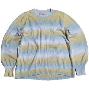 LOFT Striped Knit Sweater‎ Women's Size L Yellow Green Pastel Crew Neck